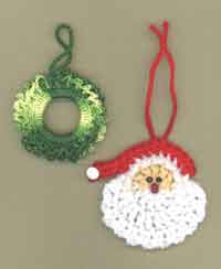 Crochet Santa and Wreath Ornaments