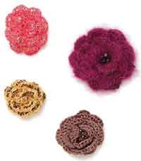 Beaded Crocheted Flower Brooches