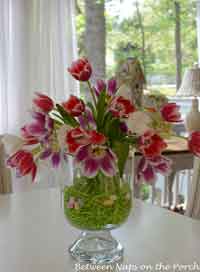 Easter Tulip Centerpiece in Double Bowl Vase