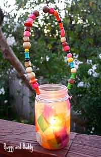 Colorful Mason Jar Lantern with Beaded Handle
