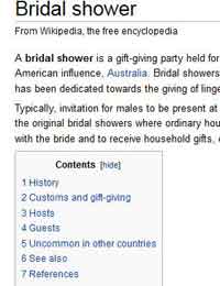 Bridal shower at Wikipedia
